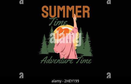 Sommer Zeit Abenteuer Zeit Mann Sommer Design T-Shirt Monogramm Text Vektor Vorlage Stock Vektor
