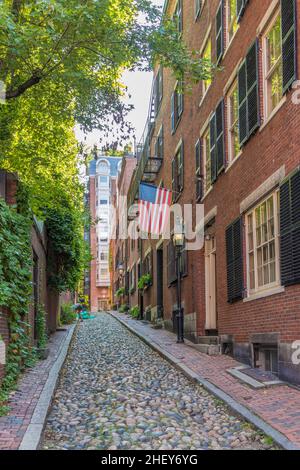 Beacon Hill, Downtown Boston, Massachusetts mit alten Kopfsteinpflaster Stockfoto