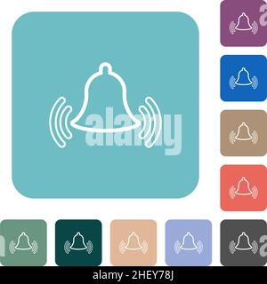 Die klingende Glocke umreißt weiße flache Symbole auf abgerundeten quadratischen Hintergründen Stock Vektor