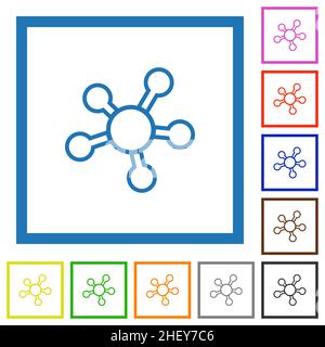 Netzwerkverbindungen umreißen flache Farbsymbole in quadratischen Rahmen auf weißem Hintergrund Stock Vektor