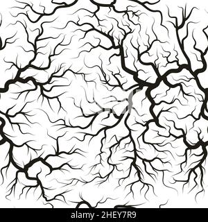 Wurzelsystem nahtloses Muster, unterirdische Pflanze Silhouette. Verzweigte schwarze Bäume oder Pflanzen Wurzeln Vektor Hintergrund Illustration. Muster der Baumwurzeln Stock Vektor
