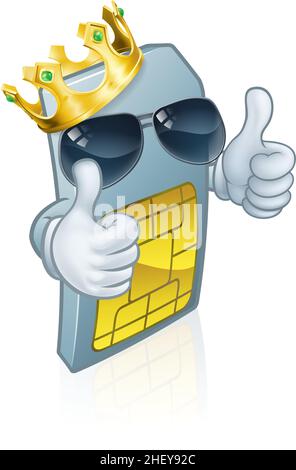 Sim-Karte Mobiltelefon Cool King Cartoon Mascot Stock Vektor