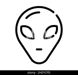 Flaches Symbol für Alien Head. Piktogramm für Web. Linienhub. Monster Gesicht isoliert auf weißem Hintergrund. Vektor EPS10 Stockfoto