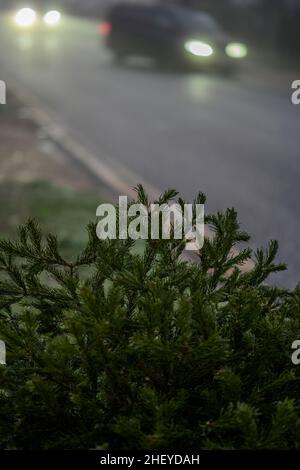 Merton, London, Großbritannien. 13. Januar 2022. Pendler, die in den Vororten im Südwesten Londons unterwegs sind, treffen am frühen Morgen vor Sonnenaufgang auf starken Nebel und Nebel. Quelle: Malcolm Park/Alamy Live News. Stockfoto