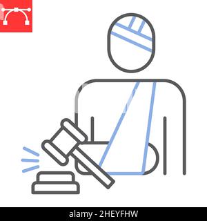 Symbol für Personenschädengesetz, medizinische und gebrochene Hand, Vektor-Symbol für verletzte Person, Vektorgrafiken, bearbeitbares Konturumrisszeichen, eps 10. Stock Vektor