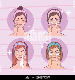 Vier Damen mit Hautpflege Stock Vektor