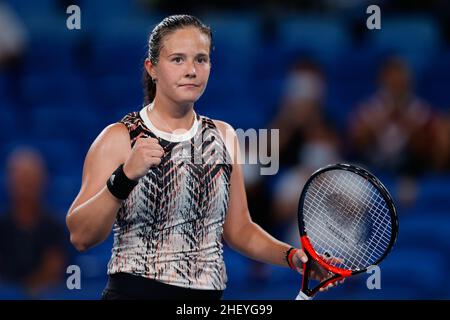 Sydney, Australien, 13. Januar 2022. Sydney, Australien. 13th Januar 2022. Daria Kasatkina aus Russland feiert am 13. Januar 2022 den Sieg über Garbine Muguruza aus Spanien im Viertelfinale beim Sydney Tennis Classic 2022 im Sydney Olympic Park Tennis Center, Sydney, Australien. Foto von Peter Dovgan. Nur zur redaktionellen Verwendung, Lizenz für kommerzielle Nutzung erforderlich. Keine Verwendung bei Wetten, Spielen oder Veröffentlichungen einzelner Clubs/Vereine/Spieler. Kredit: UK Sports Pics Ltd/Alamy Live Nachrichten Stockfoto