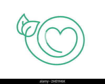 Logo-Vorlage für Herz und Blätter. Liebe Natur ökologischen Konzept. Blatt und Herz bilden einen Kreis. Umweltfreundliches Symbol. Werkbasiertes Zeichen. Stock Vektor