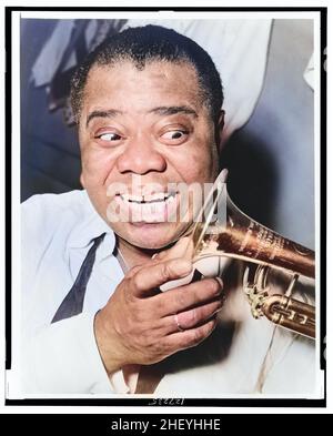 Louis Armstrong 1953, Kopf-Schultern-Portrait / World Telegram & Sun Foto von Herman Hiller Stockfoto