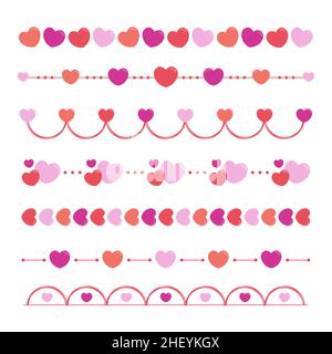 Handgezeichnete rosa Herzen Rahmen Set Vektor-Illustration. Stock Vektor