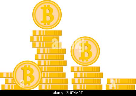 Viele Bitcoins. Kryptowährung aus Gold. Stock Vektor
