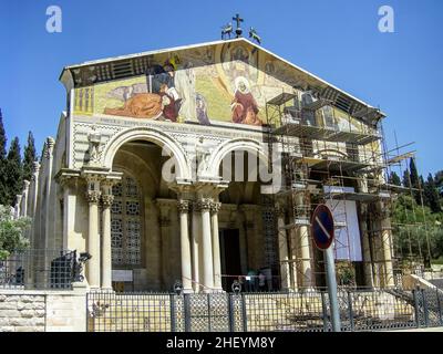 Die Church of All Nations oder Basilika der Agonie, ist eine römisch-katholische Kirche in der Nähe der Garten Gethsemane am Ölberg in Jerusalem, Isra Stockfoto