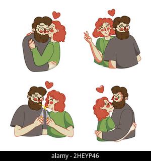 Happy valentine flache Illustration Design Set Vektor Illustration. Stock Vektor