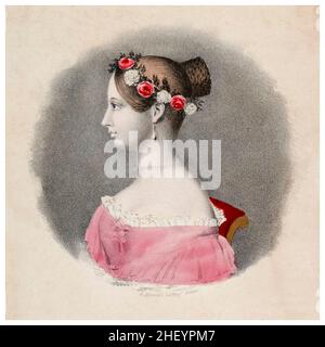 Königin Victoria von Großbritannien und Großbritannien (1819-1901) als junge Frau, Portraitzeichnung von Thomas Moore, um 1840 Stockfoto