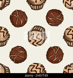 Nahtloses Muster mit handgezeichneten farbigen Schokoladen-Bonbons Stock Vektor