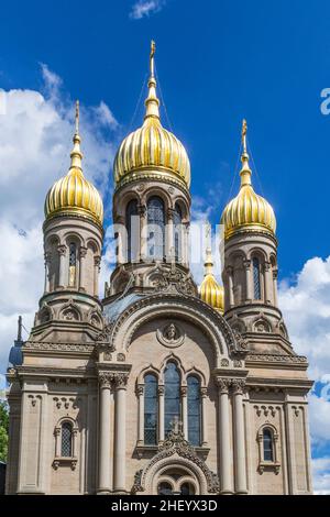 Berühmte russisch-orthodoxe Kirche auf dem Neroberg in Wiesbaden, Deutschland Stockfoto
