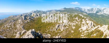 Blick vom Gipfel des Vidakov Kuk, Velika Paklenica - Manita Pec - Vidakov Kuk Trail, Nationalpark Paklenica, Starigrad, Kroatien Stockfoto