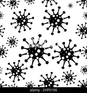 Verschiedene Arten von Viren. Bakterien Biologie Organismen Nahtloses Muster. Virusinfektion Ebola-Epidemie Krank. Stock Vektor