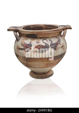 Antike griechische korinthische Töpferei Krater mit Vögeln verziert, 6th Cent v. Chr., Kokkinia Grab II, 1250 -1180 v. Chr. . Mykene archäologische Stätte Museum, Stockfoto