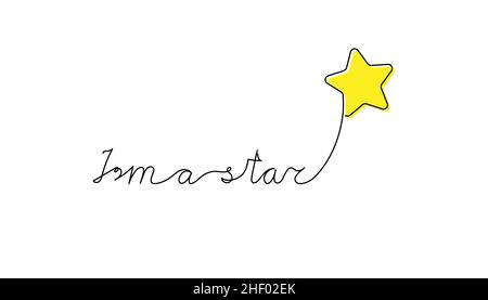 Continuous One Line script Kursivtext Ich bin ein Star. Vektor-Illustration für Poster, Karte, Banner, Druck auf Hemd. Stock Vektor