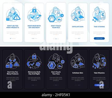 Tipps zur Hautpflege Tag und Nacht-Modus Onboarding mobile App Bildschirm Stock Vektor