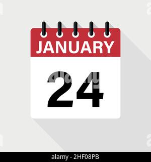 Kalendersymbol für Januar mit Schatten. Flacher Style. Datum, Tag und Monat. Stock Vektor