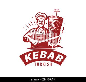 Shawarma Kebab-Logo. Vector-Label für türkisches und arabisches Fast-Food-Restaurant Stock Vektor