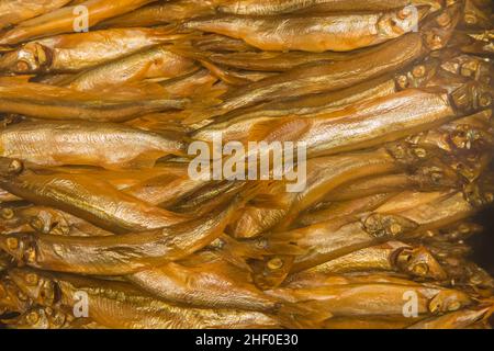 Fisch kleine Heringsprossen Meeresfrüchte frischer Hintergrund. Stockfoto