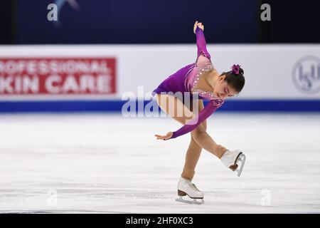 Tallinn, Estland. 13 2021. Januar: Regina SCHERMANN (HUN), während des Women Short Program, bei den ISU-Europameisterschaften im Eiskunstlauf 2022, in der Tondiraba Ice Hall, am 13. Januar 2022 in Tallinn, Estland. Quelle: Raniero Corbelletti/AFLO/Alamy Live News Stockfoto