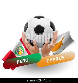 Fußballspiel, Nationalmannschaften peru gegen zypern Stockfoto