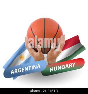 Basketball-Wettkampfspiel, Nationalmannschaften argentinien gegen ungarn Stockfoto