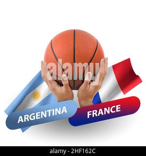 Basketball-Wettkampfspiel, Nationalmannschaften argentinien gegen frankreich Stockfoto