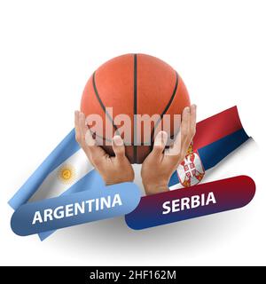 Basketball-Wettkampfspiel, Nationalmannschaften argentinien gegen serbien Stockfoto