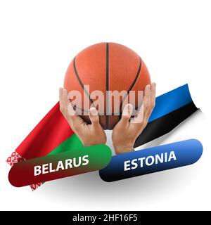 Basketball-Wettkampfspiel, Nationalmannschaften weißrussland gegen estland Stockfoto