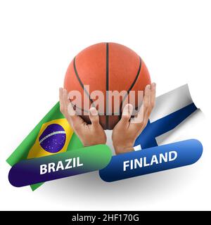 Basketball-Wettkampfspiel, Nationalmannschaften brasilien gegen finnland Stockfoto