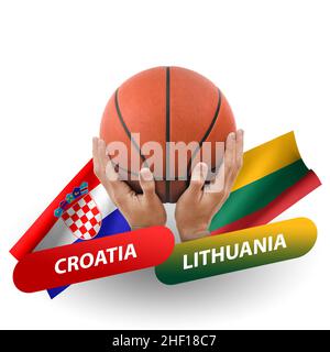 Basketball-Wettkampfspiel, Nationalmannschaften kroatien gegen litauen Stockfoto