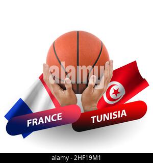 Basketball-Wettkampfspiel, Nationalmannschaften frankreich gegen tunesien Stockfoto