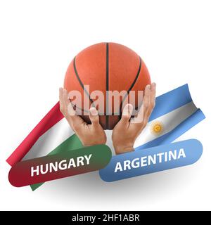 Basketball-Wettkampfspiel, Nationalmannschaften ungarn gegen argentinien Stockfoto