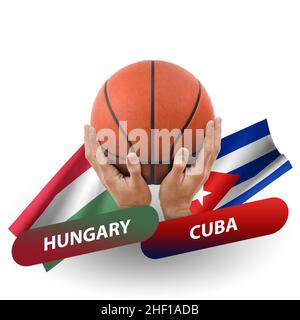 Basketball-Wettkampfspiel, Nationalmannschaften ungarn gegen kuba Stockfoto