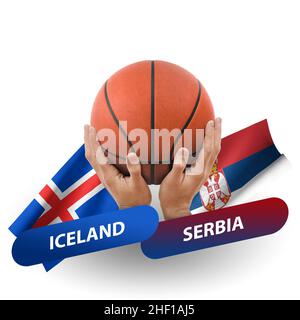 Basketball-Wettkampfspiel, Nationalmannschaften island gegen serbien Stockfoto