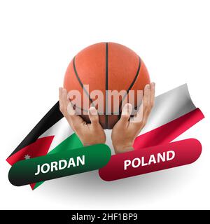 Basketball-Wettkampfspiel, Nationalmannschaften jordanien gegen polen Stockfoto