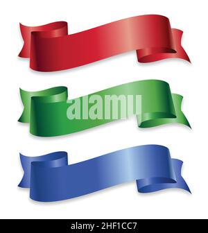 Satz von farbigen breiten Bändern Banner fließenden Blättern Elemente Vektor isoliert auf weißem Hintergrund Stock Vektor