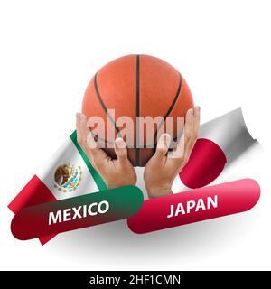 Basketball-Wettkampfspiel, Nationalmannschaften mexiko gegen japan Stockfoto