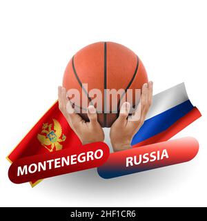 Basketball-Wettkampfspiel, Nationalmannschaften montenegro gegen russland Stockfoto