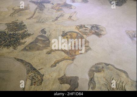 SANLIURFA, TÜRKEI. Ein Mosaik an der Stelle von Haleplibache im Sanliurfa (Urfa) Museum Stockfoto