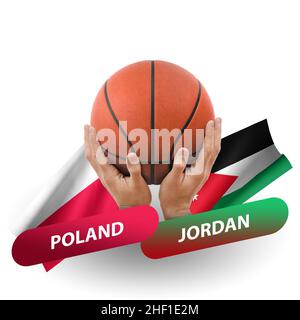 Basketball-Wettkampfspiel, Nationalmannschaften polen gegen jordanien Stockfoto