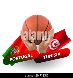 Basketball-Wettkampfspiel, Nationalmannschaften portugal gegen tunesien Stockfoto