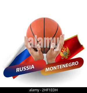 Basketball-Wettkampfspiel, Nationalmannschaften russland gegen montenegro Stockfoto