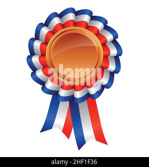 Rot weiß und blau gestreiften usa american france Band Award Symbol Element mit Bronze Medaille Mitte isoliert auf weißem Hintergrund Vektor Stock Vektor