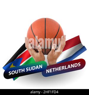 Basketball-Wettkampfspiel, Nationalmannschaften südsudan gegen niederlande Stockfoto